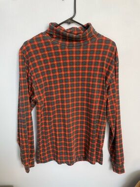 Vintage Plaid Turtleneck Long Sleeve Top in Olive and Red